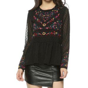 Heavy Embroidery Textured Chiffon Blouse Top